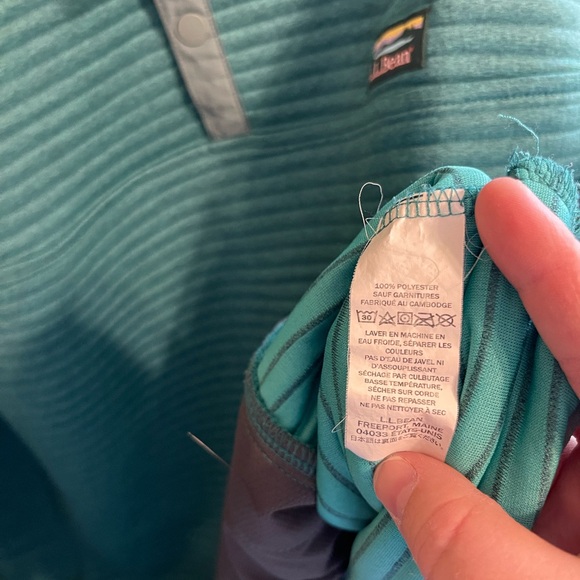 L.L. Bean 1/4 Snap Long Teal Crewneck Sweater with Ribbed Texture - Picture 10 of 10